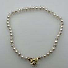 Load image into Gallery viewer, 9-10MM Round Pearl Necklaces With Camellia Clasps
