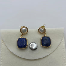 Load image into Gallery viewer, Pearl and Blue Stone Earrings