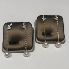 Load image into Gallery viewer, Sterling Silver Leaves long Akoya Sea Pearl Earrings