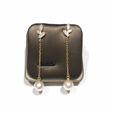 Load image into Gallery viewer, Sterling Silver Leaves long Akoya Sea Pearl Earrings