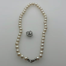 Load image into Gallery viewer, 9-10MM Round Pearl Necklaces With Rose Clasps