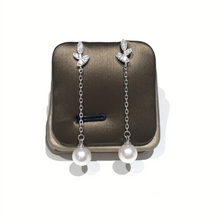 Load image into Gallery viewer, Sterling Silver Leaves long Akoya Sea Pearl Earrings