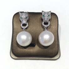 Load image into Gallery viewer, Leopard Sterling Silver 11 MM Pearl Earrings