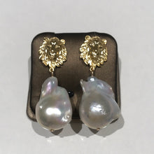 Load image into Gallery viewer, Sterling Silver Lions and Massive Baroque Earrings