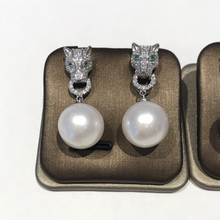 Load image into Gallery viewer, Leopard Sterling Silver 11 MM Pearl Earrings