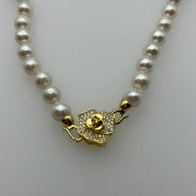 Load image into Gallery viewer, 9-10MM Round Pearl Necklaces With Rose Clasps