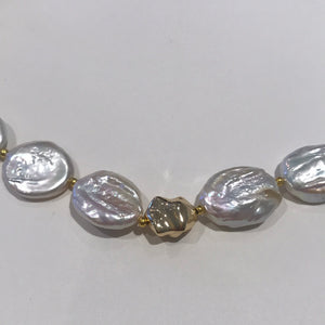 Golden Stoned Baroque Freshwater Pearl Necklace