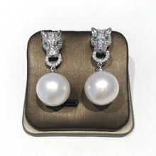 Load image into Gallery viewer, Leopard Sterling Silver 11 MM Pearl Earrings