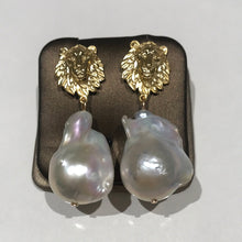 Load image into Gallery viewer, Sterling Silver Lions and Massive Baroque Earrings