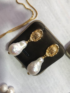 Coin and Baroque Freshwater Pearl Earrings