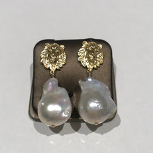 Load image into Gallery viewer, Sterling Silver Lions and Massive Baroque Earrings