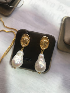 Coin and Baroque Freshwater Pearl Earrings