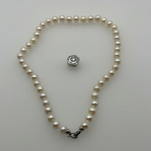Load image into Gallery viewer, 9-10MM Round Pearl Necklaces With Camellia Clasps