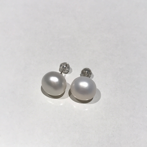 11-12MM Sterling Silver White Pearl Studs