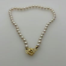 Load image into Gallery viewer, 9-10MM Round Pearl Necklaces With Rose Clasps
