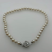 Load image into Gallery viewer, 9-10MM Round Pearl Necklaces With Rose Clasps