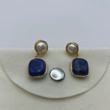 Load image into Gallery viewer, Pearl and Blue Stone Earrings