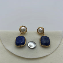 Load image into Gallery viewer, Pearl and Blue Stone Earrings