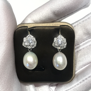 Sterling Silver Rose Finest Freshwater Pearl Earrings