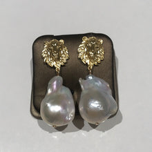 Load image into Gallery viewer, Sterling Silver Lions and Massive Baroque Earrings

