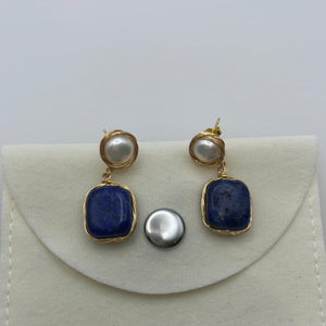 Pearl and Blue Stone Earrings