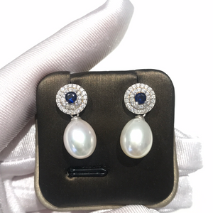 Sterling Silver Something Blue Finest Freshwater Pearl Earrings