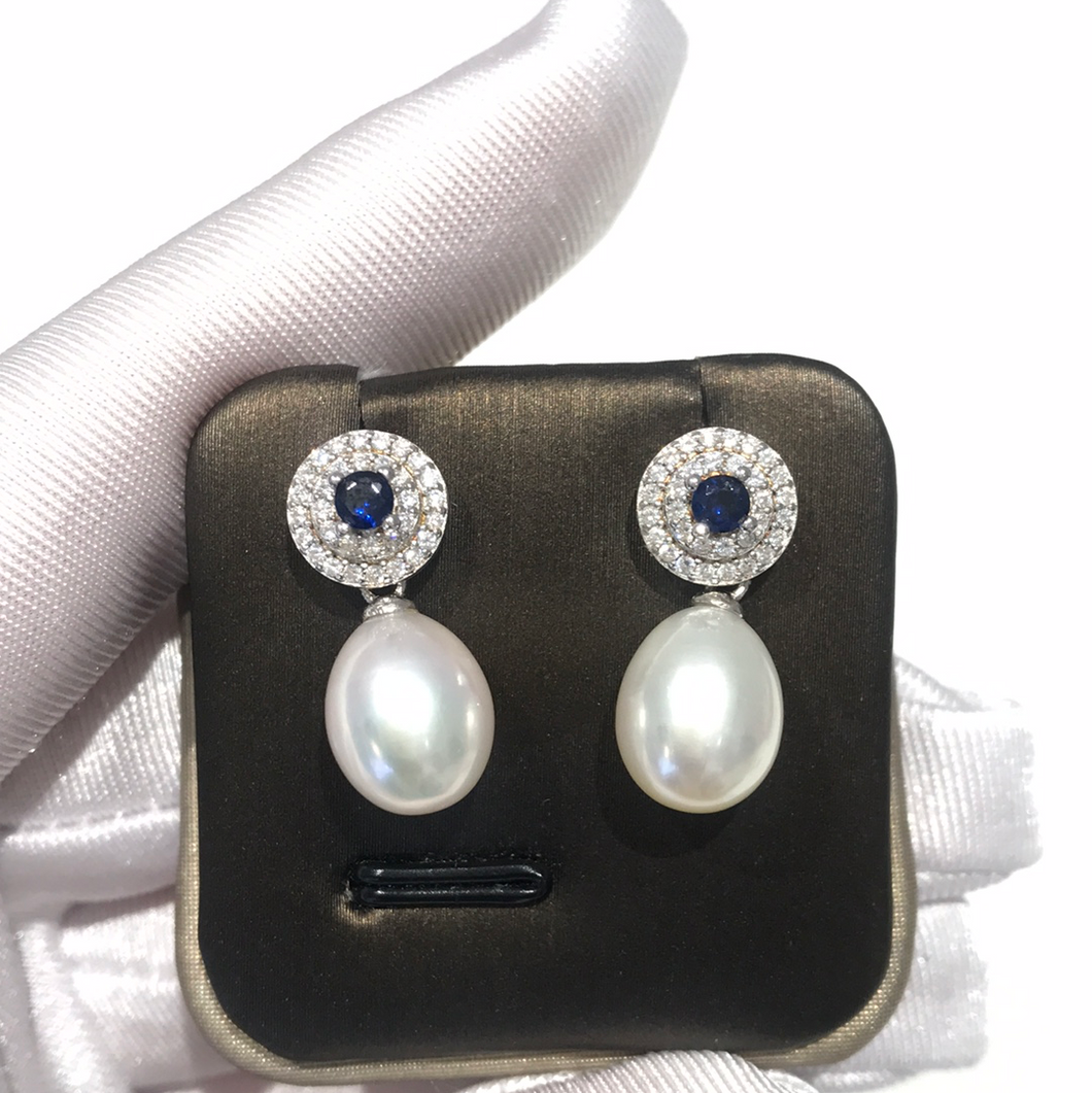 Sterling Silver Something Blue Finest Freshwater Pearl Earrings