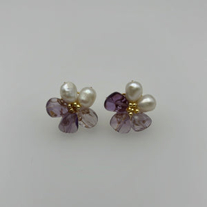 Flower Studs With Purple Amethyst