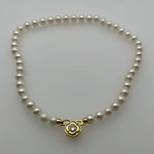 Load image into Gallery viewer, 9-10MM Round Pearl Necklaces With Camellia Clasps
