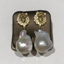 Load image into Gallery viewer, Sterling Silver Lions and Massive Baroque Earrings
