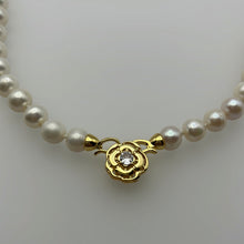 Load image into Gallery viewer, 9-10MM Round Pearl Necklaces With Camellia Clasps

