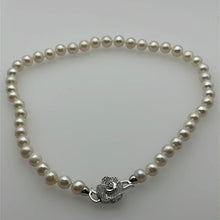 Load image into Gallery viewer, 9-10MM Round Pearl Necklaces With Rose Clasps
