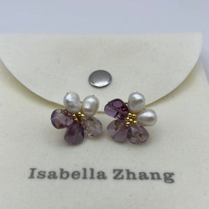 Flower Studs With Purple Amethyst