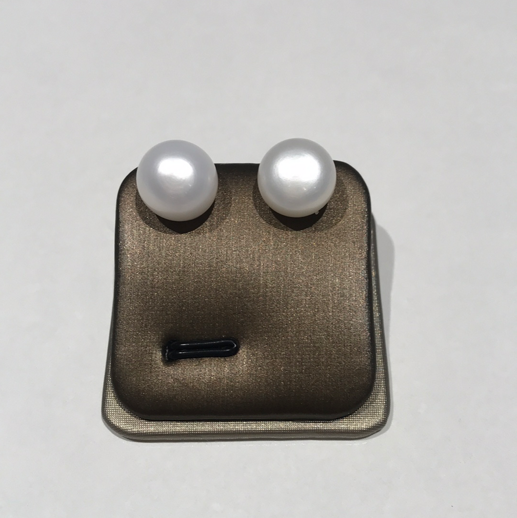 11-12MM Sterling Silver White Pearl Studs