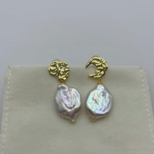 Load image into Gallery viewer, Moon and Baroque Pearl Earrings
