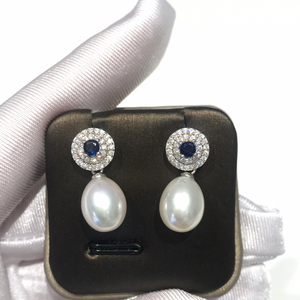 Sterling Silver Something Blue Finest Freshwater Pearl Earrings