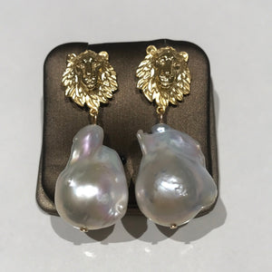 Sterling Silver Lions and Massive Baroque Earrings