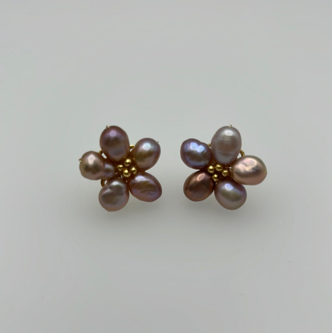 Flower Pearl Studs Purple