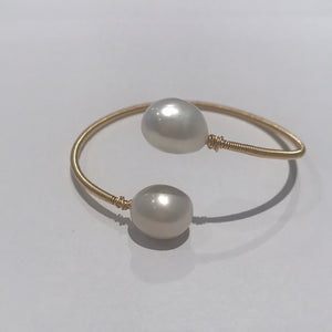 14K Gold Wire Baroque Freshwater Pearl Bangle