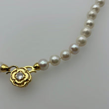 Load image into Gallery viewer, 9-10MM Round Pearl Necklaces With Camellia Clasps
