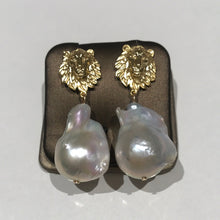 Load image into Gallery viewer, Sterling Silver Lions and Massive Baroque Earrings
