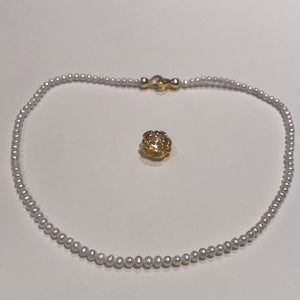 4 MM Baby Pearl Necklaces With Golden Camellia Clasps