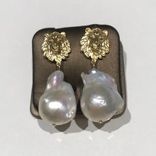 Load image into Gallery viewer, Sterling Silver Lions and Massive Baroque Earrings

