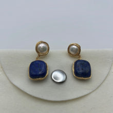 Load image into Gallery viewer, Pearl and Blue Stone Earrings
