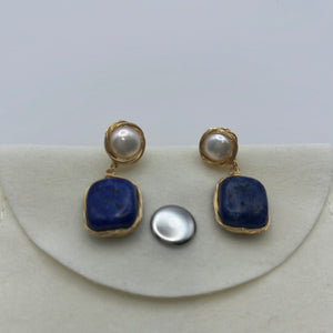 Pearl and Blue Stone Earrings