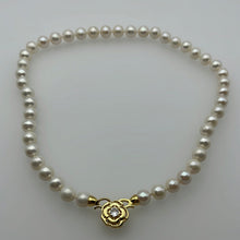 Load image into Gallery viewer, 9-10MM Round Pearl Necklaces With Camellia Clasps
