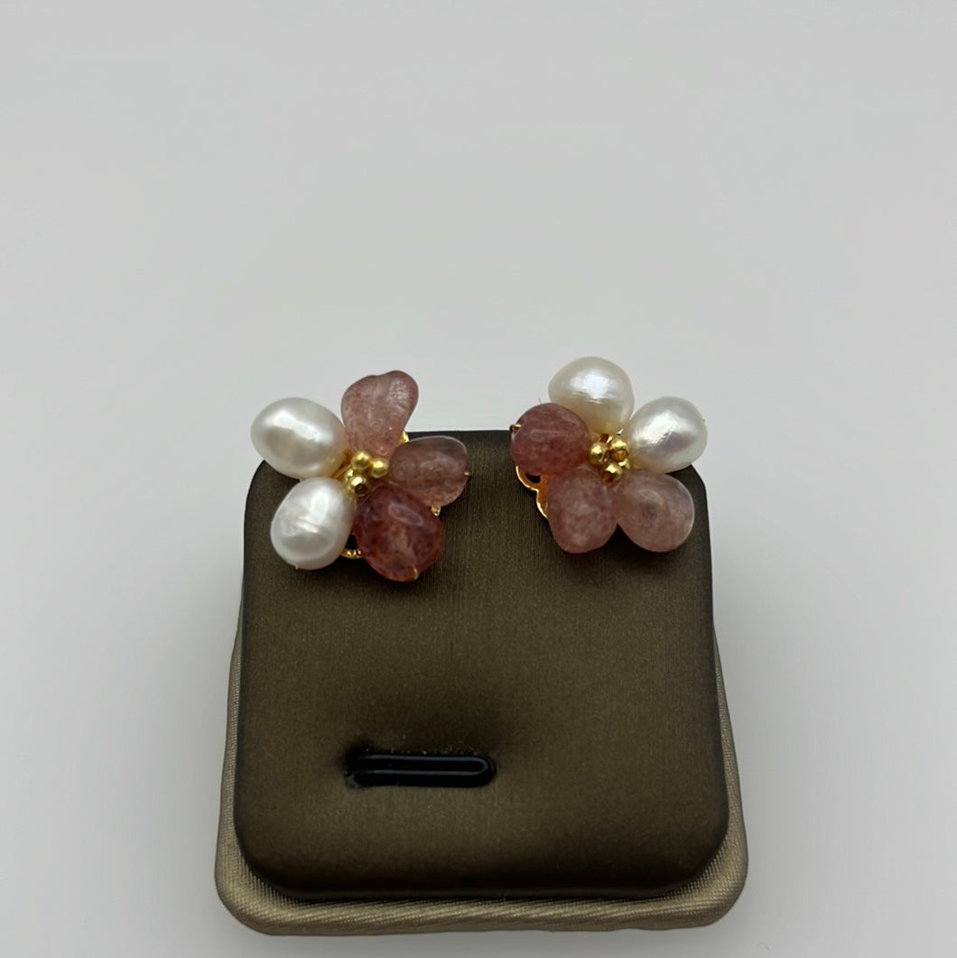 Flower Studs With Pink Amethyst
