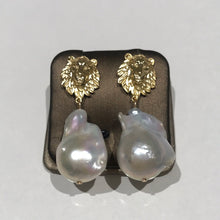 Load image into Gallery viewer, Sterling Silver Lions and Massive Baroque Earrings
