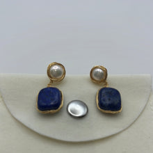 Load image into Gallery viewer, Pearl and Blue Stone Earrings
