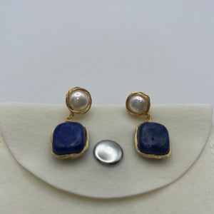 Pearl and Blue Stone Earrings